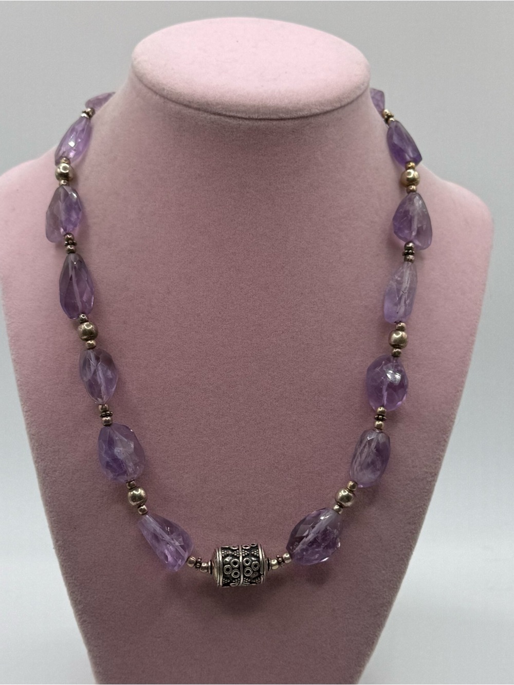 Sterling silver Moroccan  Amethyst Purple Faceted Bead Necklace